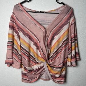 Gypsies & Moondust Striped Twist‎ Front Knit Top Boho Festival Cottagecore S